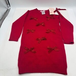 Love Squared Girls Red Sweater Dress with Sparkle Bows Size 6 Girl Holiday Party